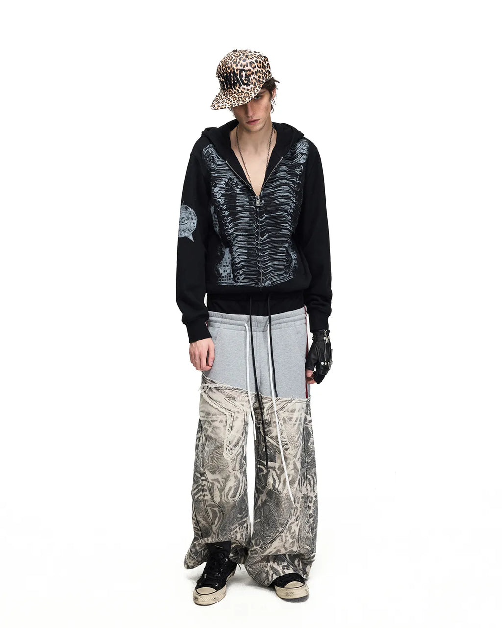 Peoplesense Black-Grey Double-Waist Animal Print Pants