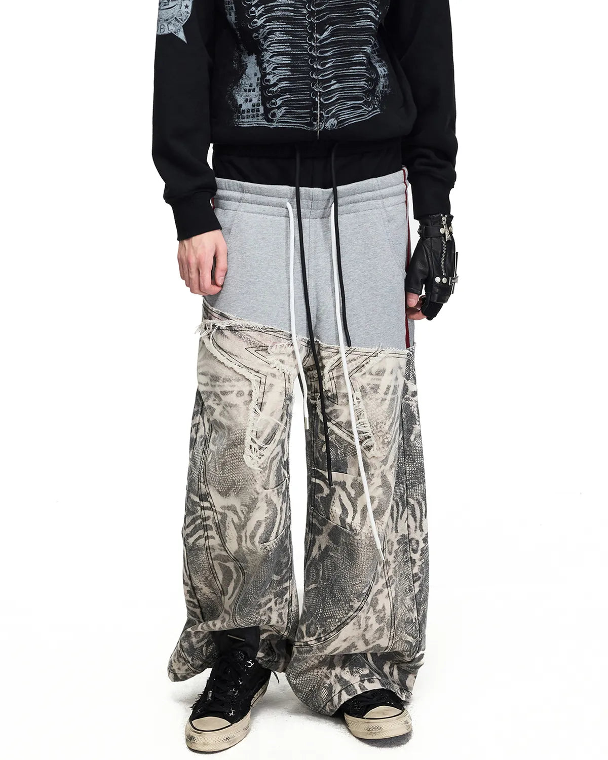 Peoplesense Black-Grey Double-Waist Animal Print Pants