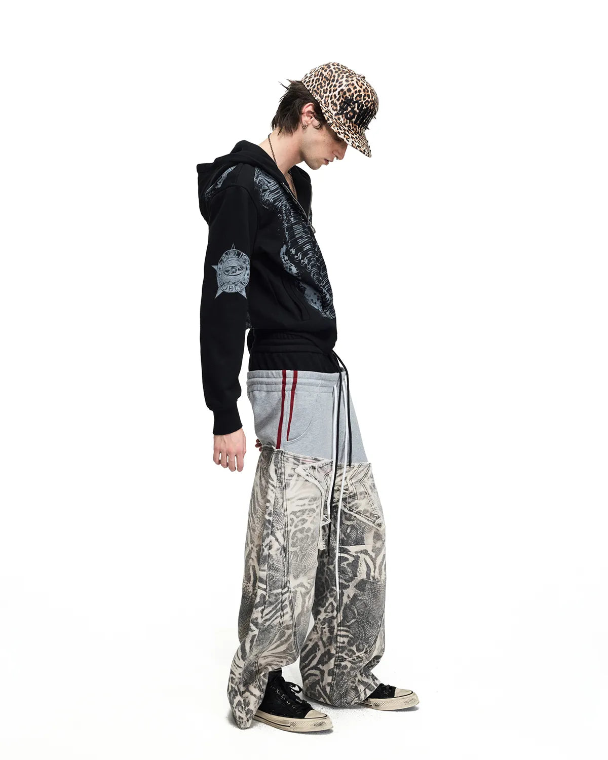 Peoplesense Black-Grey Double-Waist Animal Print Pants