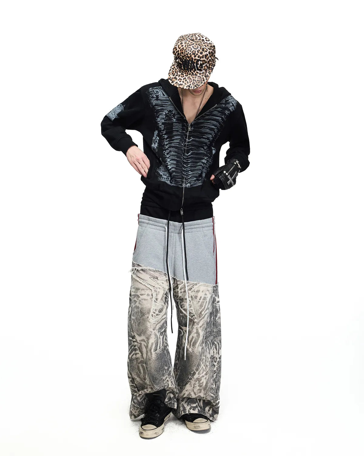 Peoplesense Black-Grey Double-Waist Animal Print Pants