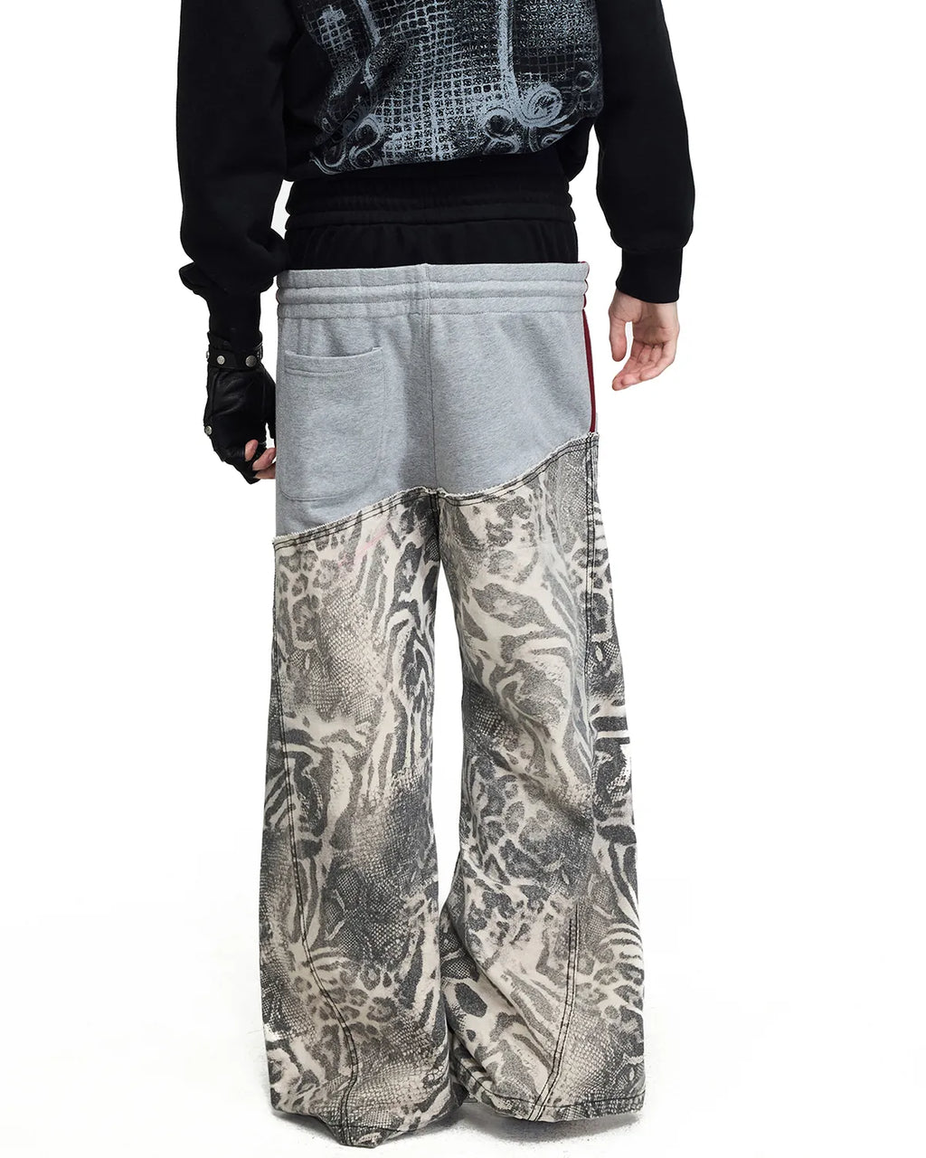 Peoplesense Black-Grey Double-Waist Animal Print Pants