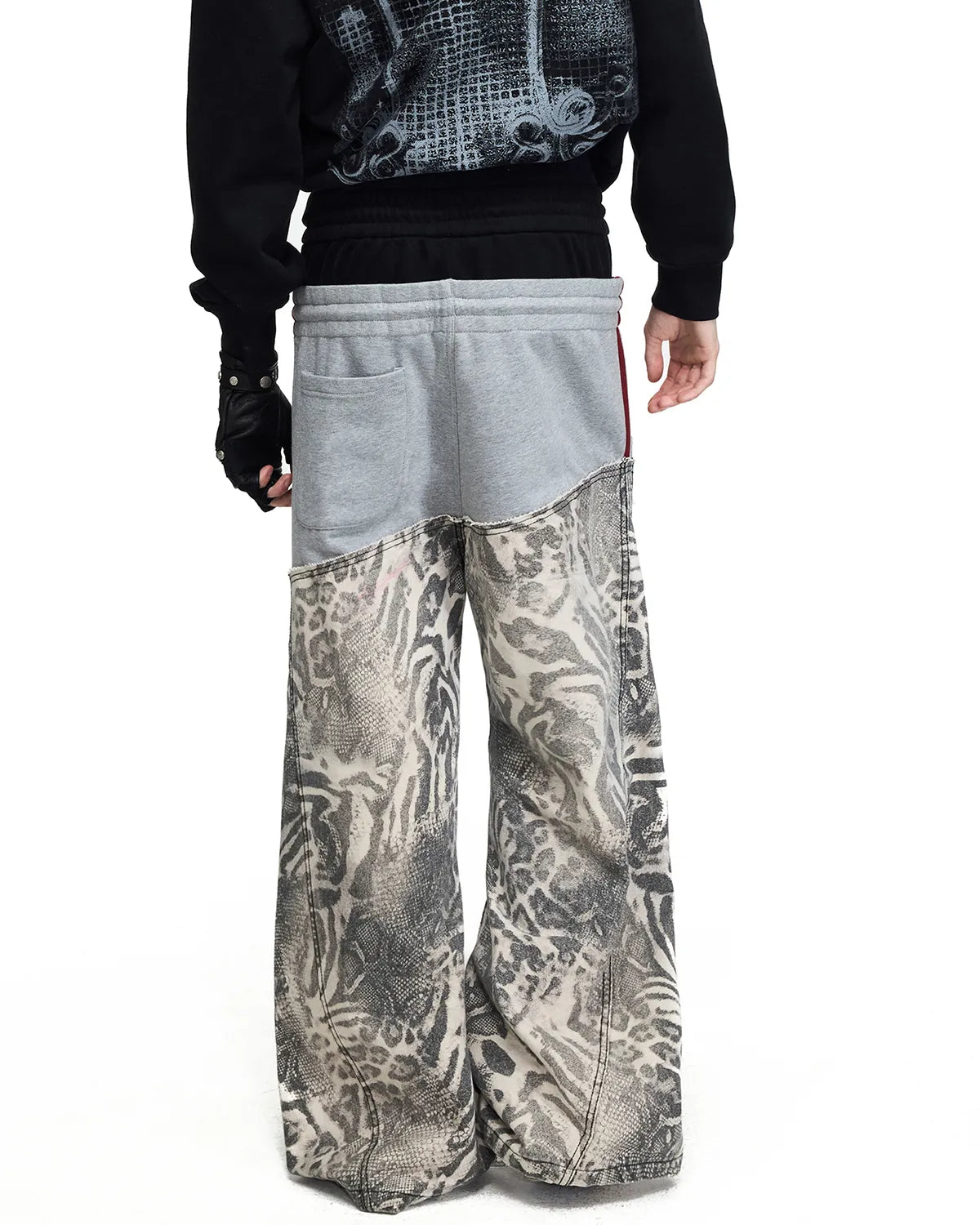 Peoplesense Black-Grey Double-Waist Animal Print Pants