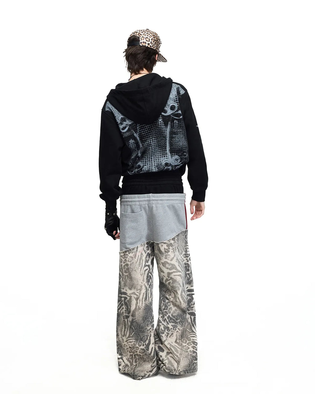 Peoplesense Black-Grey Double-Waist Animal Print Pants