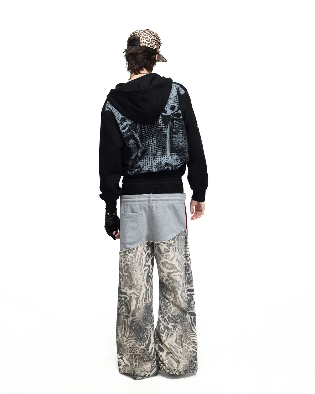 Peoplesense Black-Grey Double-Waist Animal Print Pants