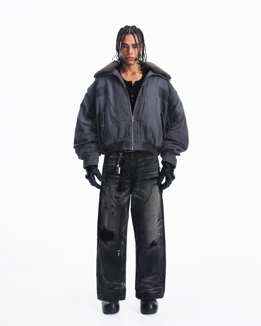 Peoplesense Distressed Patchwork Short Utility Coat