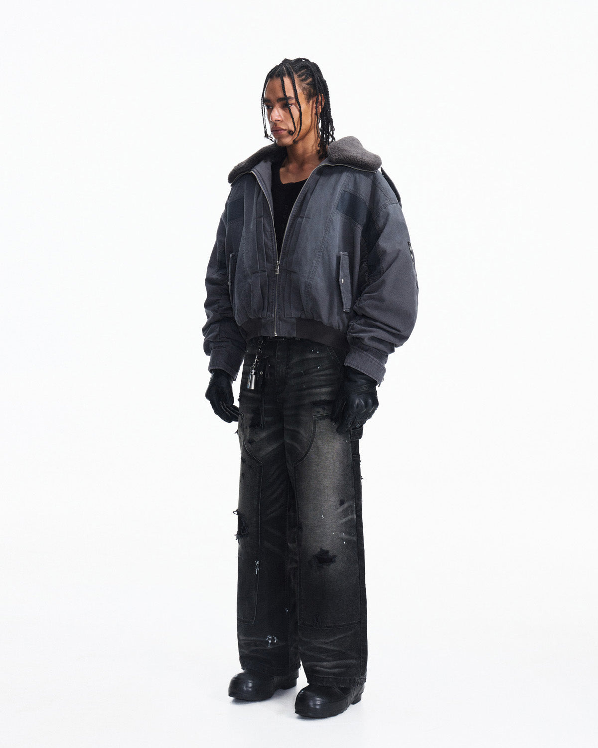 Peoplesense Distressed Patchwork Short Utility Coat