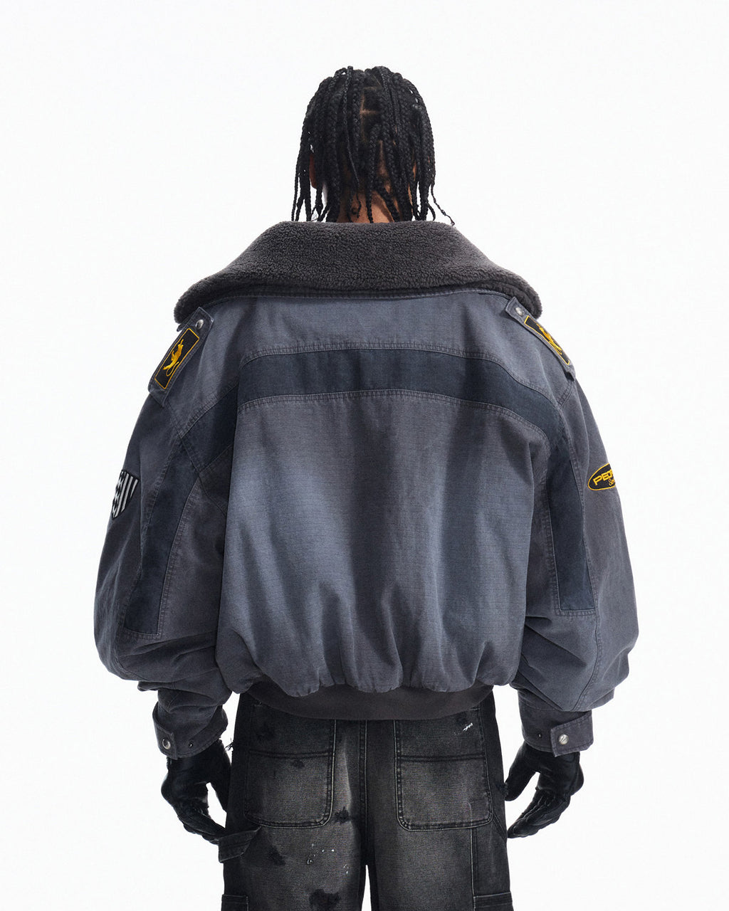 Peoplesense Distressed Patchwork Short Utility Coat