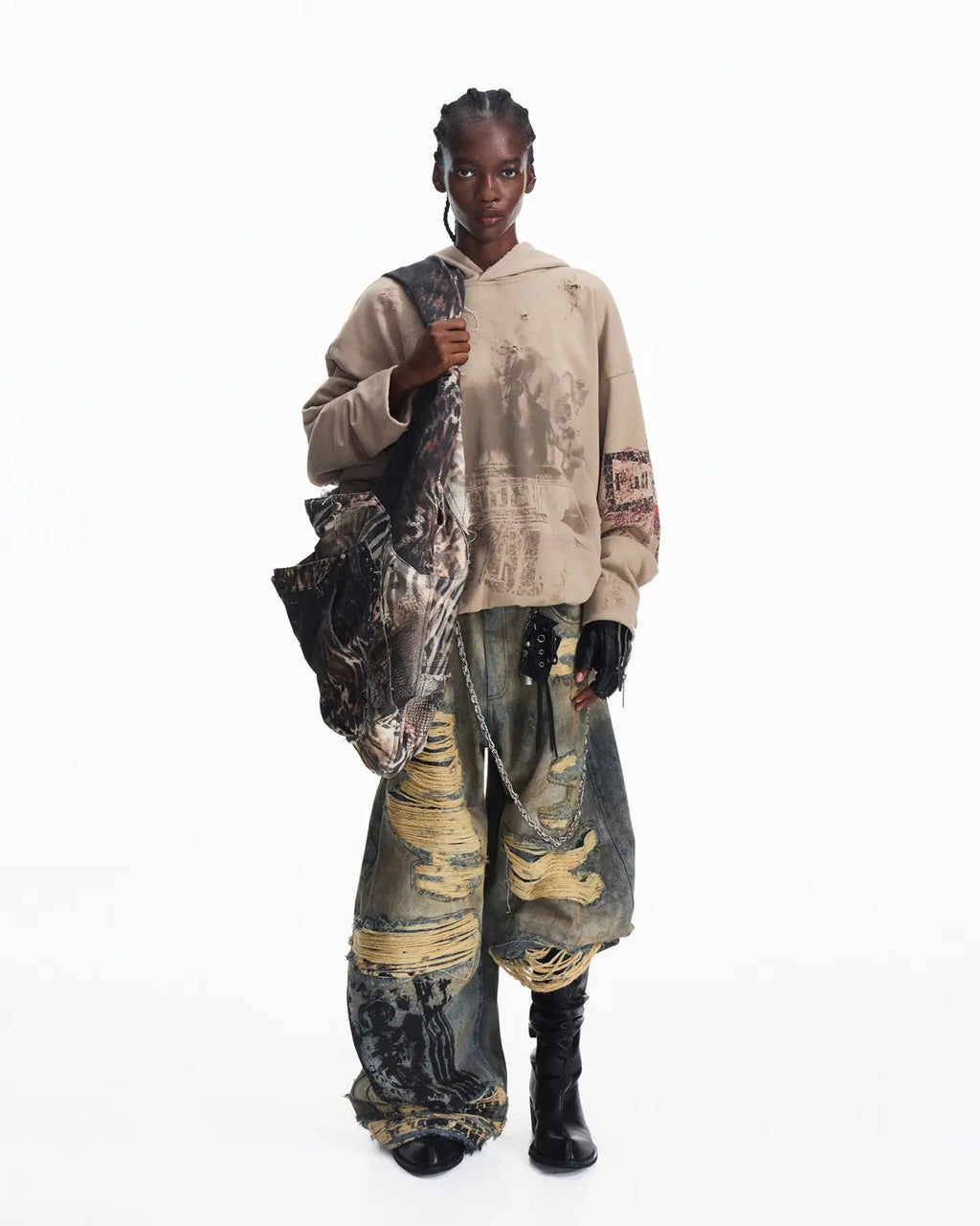 Peoplesense Racing Drift Print Distressed Curved Jeans