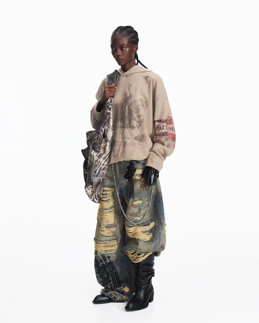 Peoplesense Racing Drift Print Distressed Curved Jeans