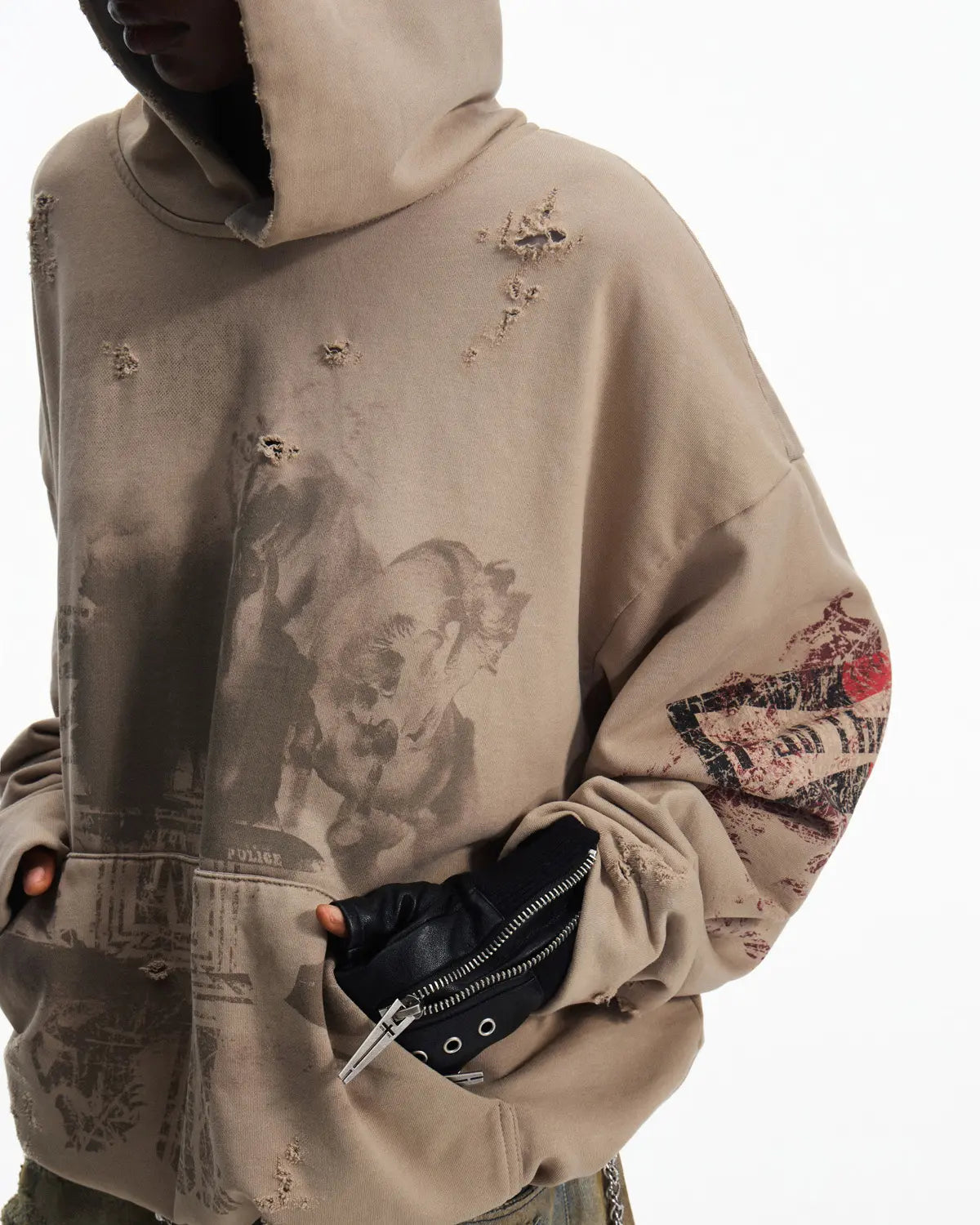 Peoplesense Fitted Contrast Print Short Hoodie