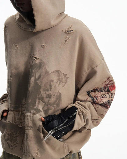 Peoplesense Fitted Contrast Print Short Hoodie