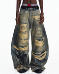 Peoplesense Racing Drift Print Distressed Curved Jeans