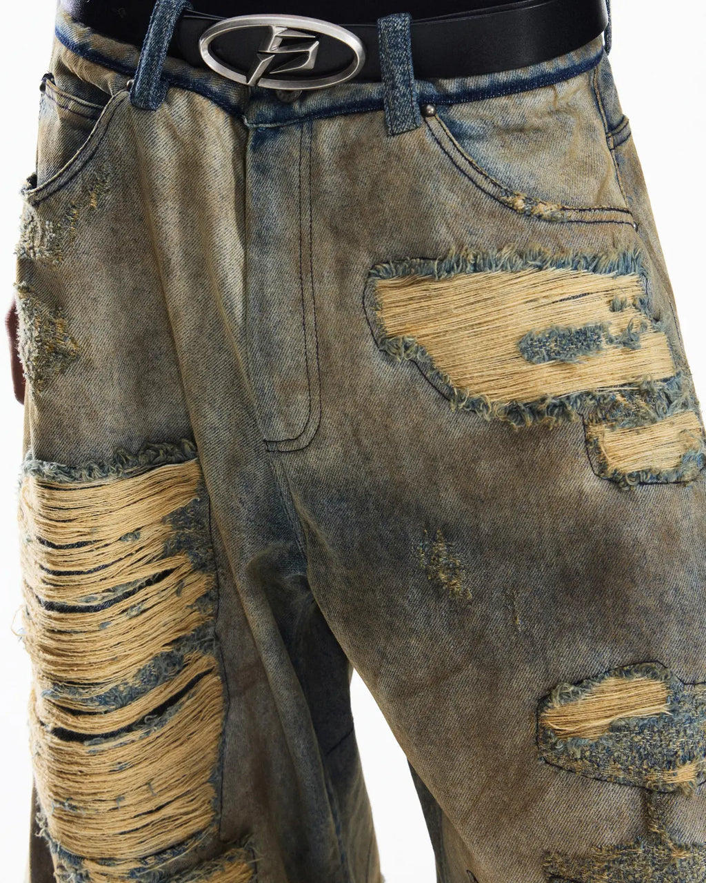 Peoplesense Racing Drift Print Distressed Curved Jeans