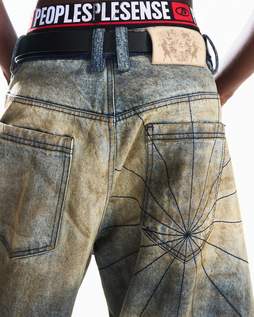 Peoplesense Racing Drift Print Distressed Curved Jeans