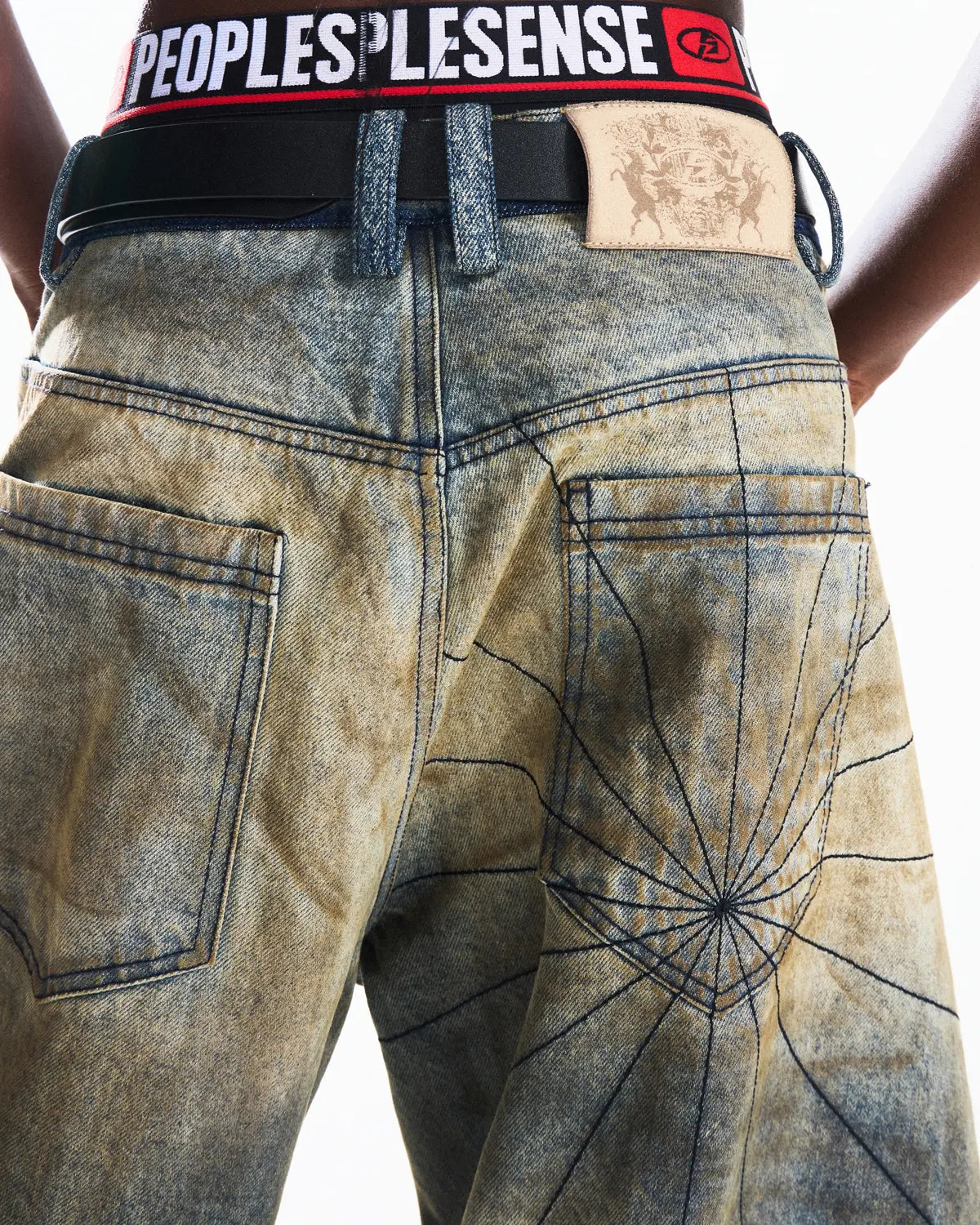 Peoplesense Racing Drift Print Distressed Curved Jeans