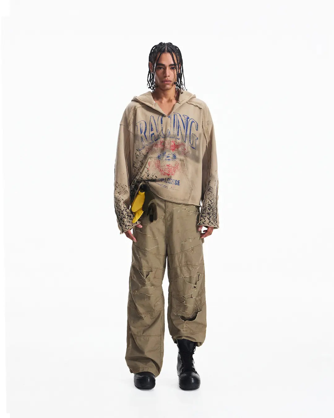 Peoplesense Distressed Vintage Racing Print Hoodie