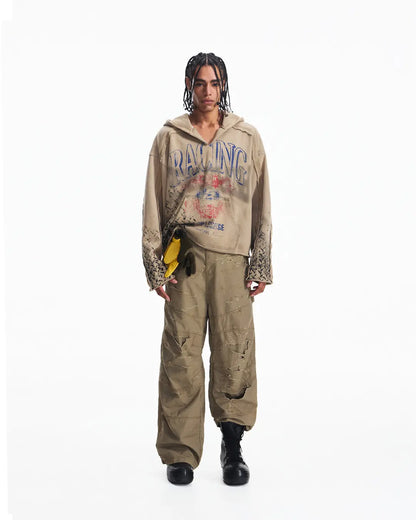 Peoplesense Distressed Vintage Racing Print Hoodie