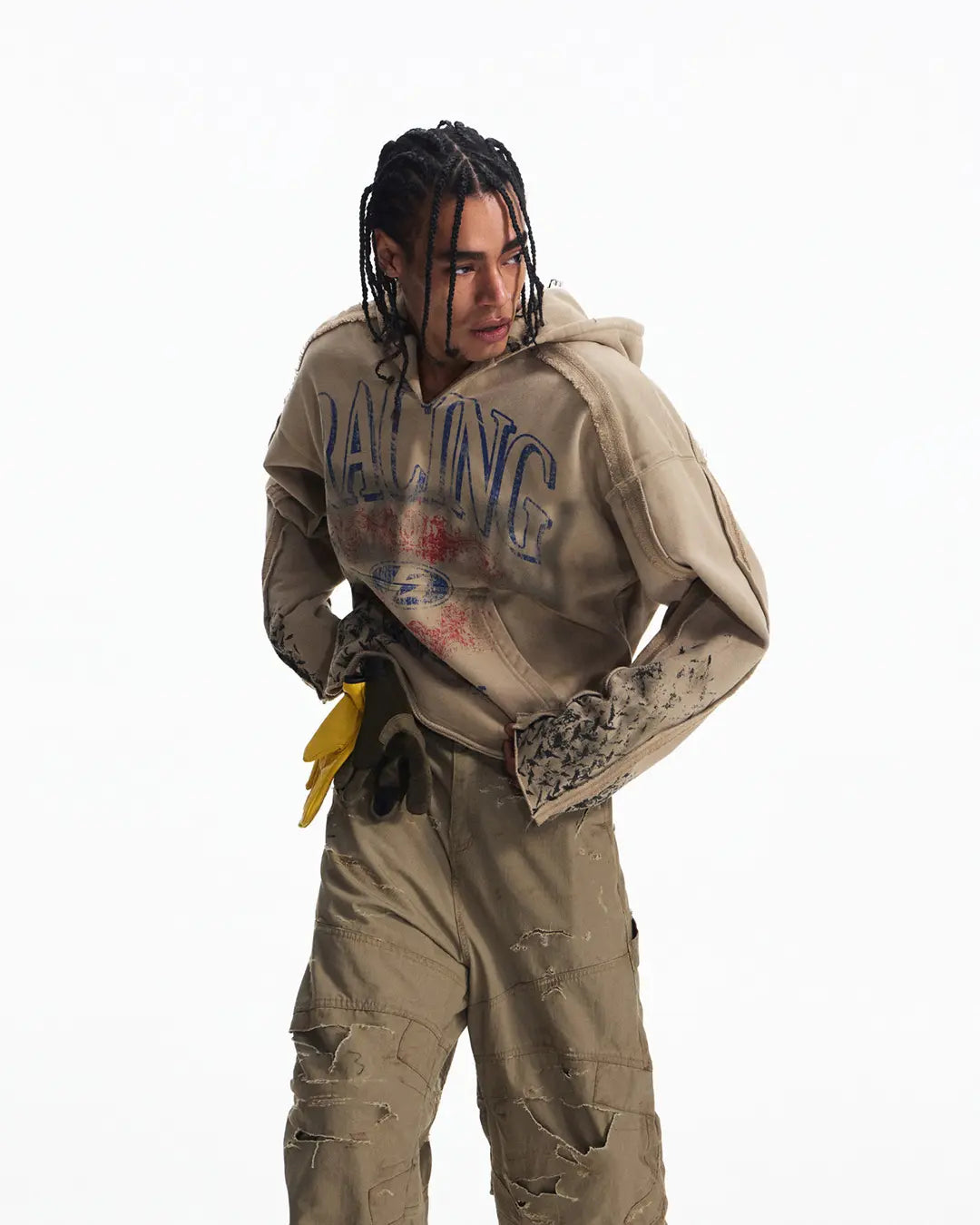 Peoplesense Distressed Vintage Racing Print Hoodie