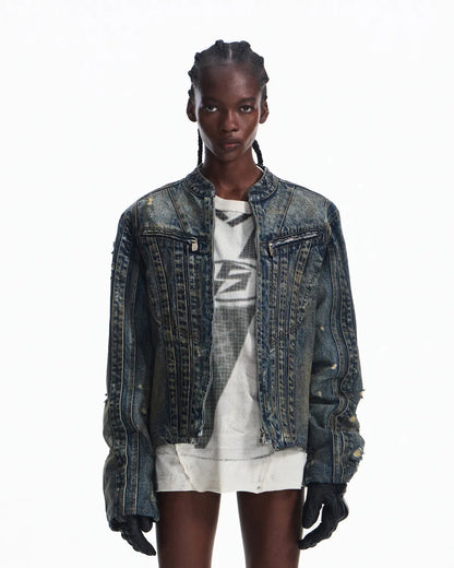 Peoplesense Racer Distressed Plaid Jacket