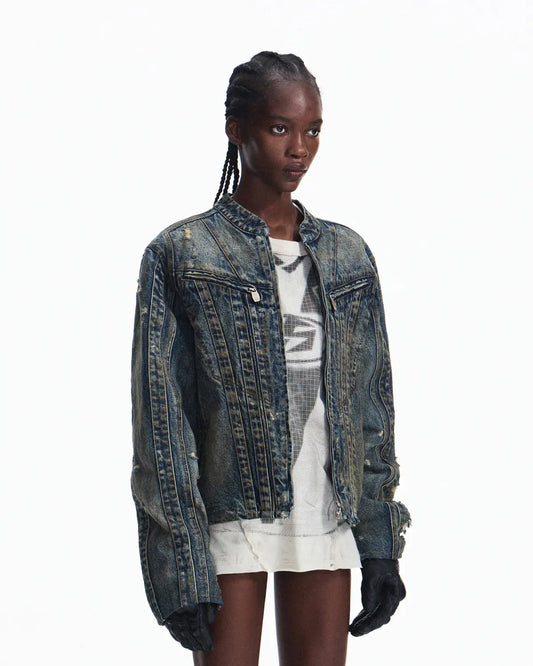 Peoplesense Racer Distressed Plaid Jacket