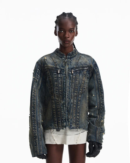 Peoplesense Racer Distressed Plaid Jacket