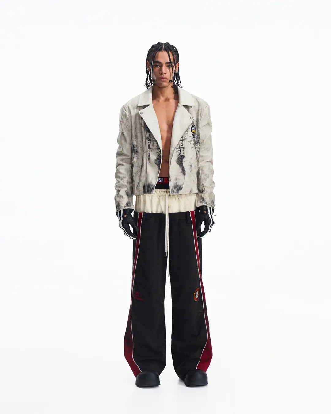Peoplesense Short Printed Biker Leather Jacket