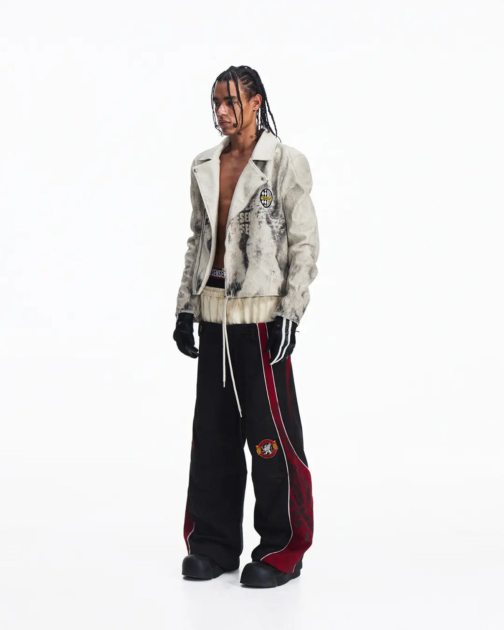 Peoplesense Short Printed Biker Leather Jacket