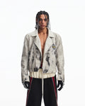 Peoplesense Short Printed Biker Leather Jacket
