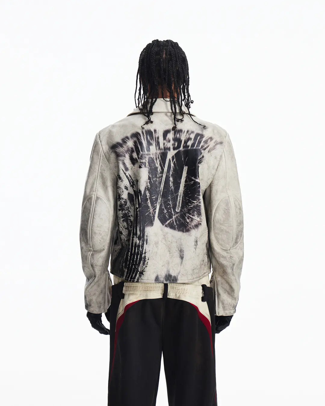 Peoplesense Short Printed Biker Leather Jacket