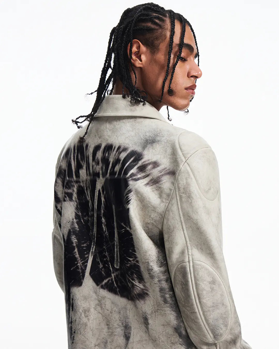 Peoplesense Short Printed Biker Leather Jacket