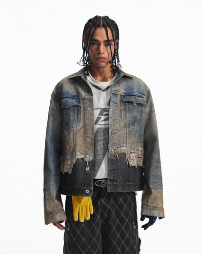 Peoplesense Vintage Two-Tone Fringed Denim Trucker