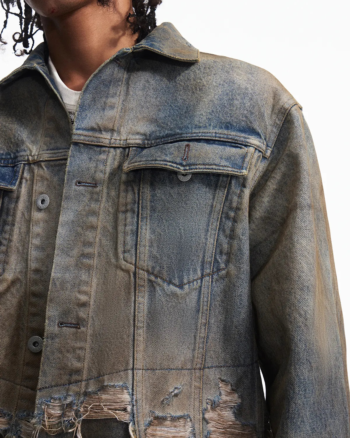 Peoplesense Distressed Contrast Wash Denim Jacket