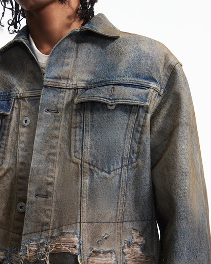 Peoplesense Vintage Two-Tone Fringed Denim Trucker