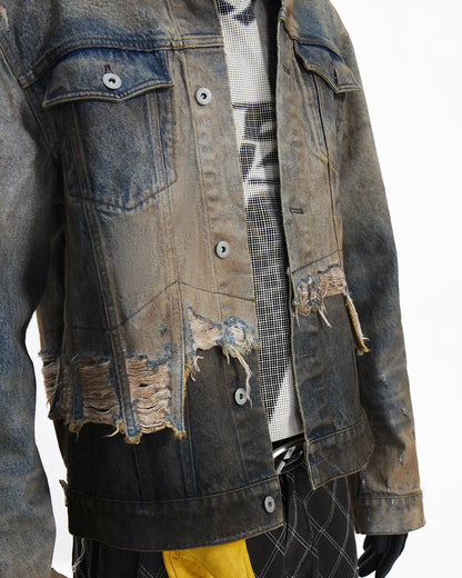 Peoplesense Vintage Two-Tone Fringed Denim Trucker