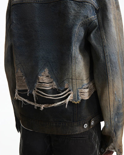 Peoplesense Vintage Two-Tone Fringed Denim Trucker