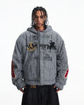Peoplesense Hooded Plaid Texture Racer Jacket