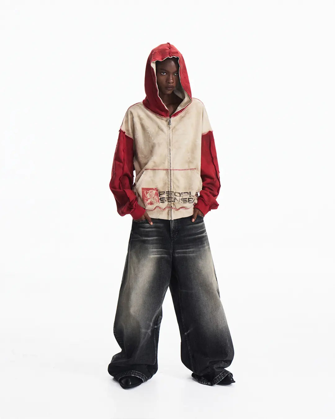 Peoplesense Distressed Two-Tone Hoodie