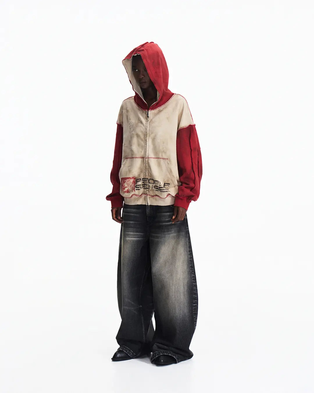 Peoplesense Distressed Two-Tone Hoodie