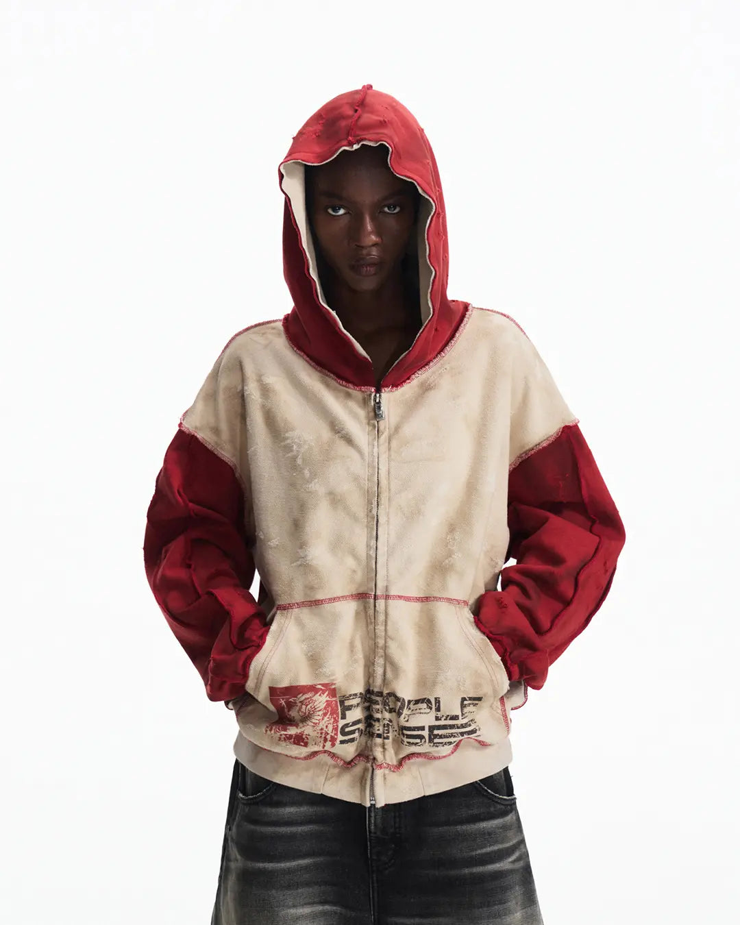 Peoplesense Distressed Two-Tone Hoodie