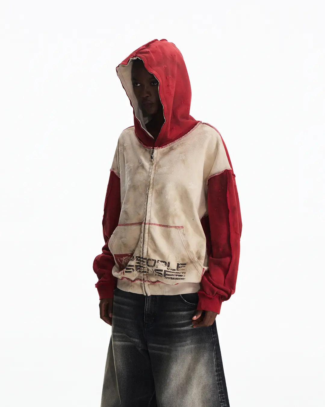 Peoplesense Distressed Two-Tone Hoodie