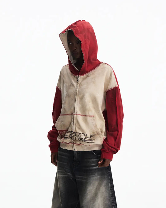 Peoplesense Distressed Two-Tone Hoodie