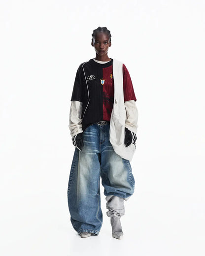 Peoplesense Two-in-One Striped Football Long Sleeve Tee