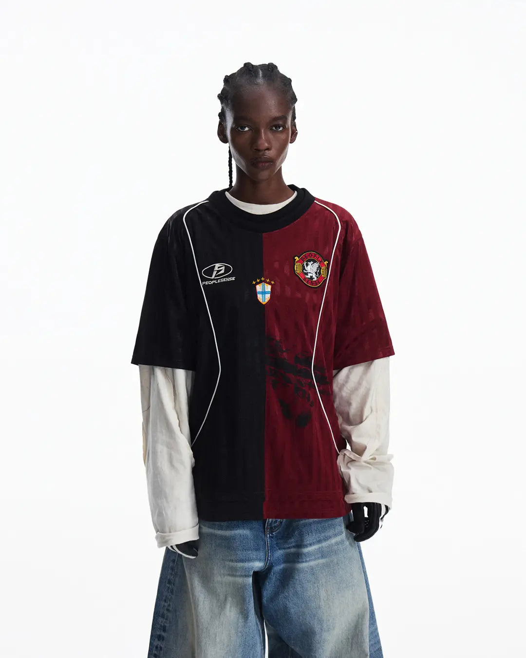 Peoplesense Two-in-One Striped Football Long Sleeve Tee