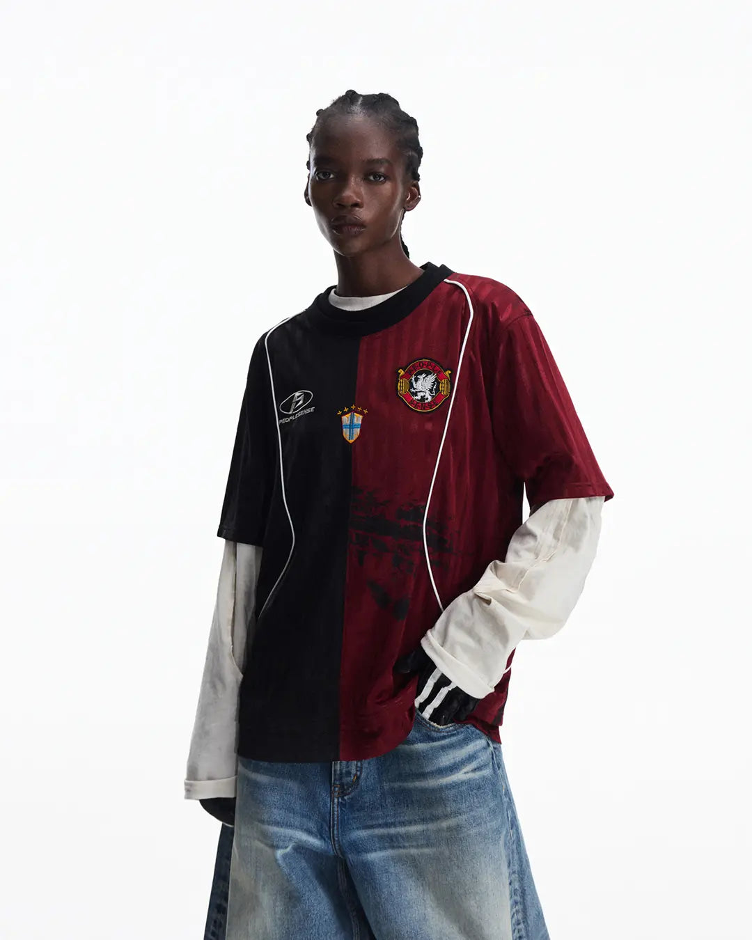 Peoplesense Two-in-One Striped Football Long Sleeve Tee