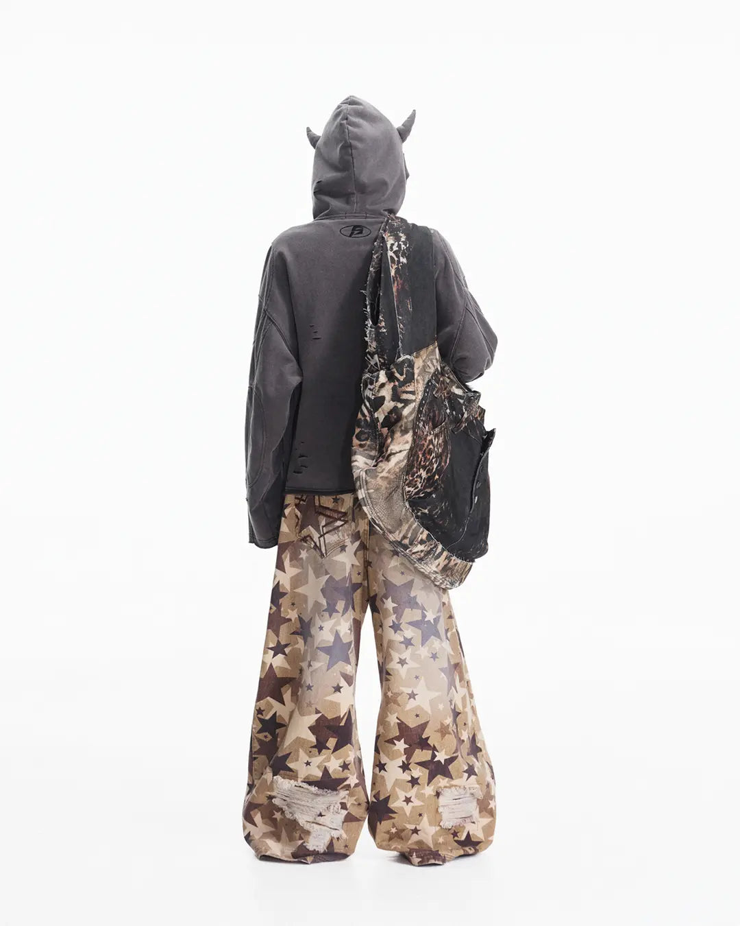 Peoplesense Tiger Print Distressed Hoodie