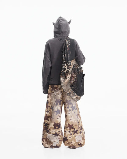 Peoplesense Tiger Print Distressed Hoodie