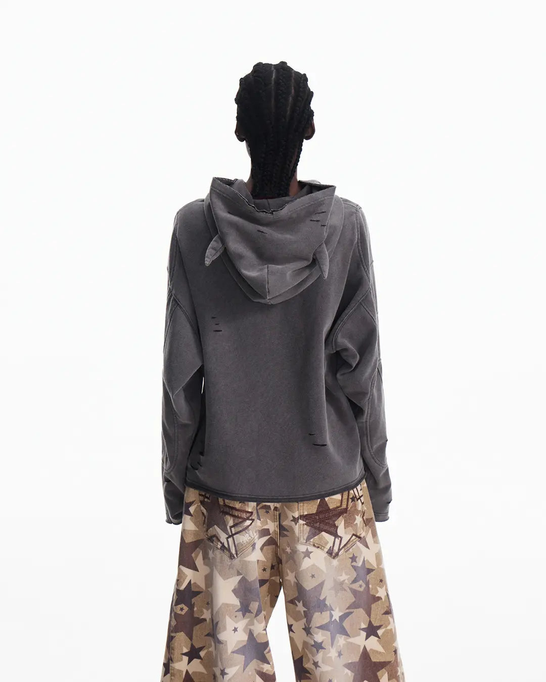 Peoplesense Tiger Print Distressed Hoodie