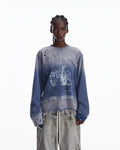 Peoplesense Blue Distressed Racing Flame Print T-Shirt