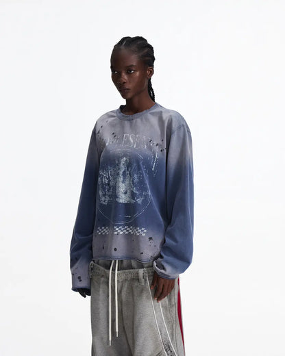 Peoplesense Blue Distressed Racing Flame Print T-Shirt