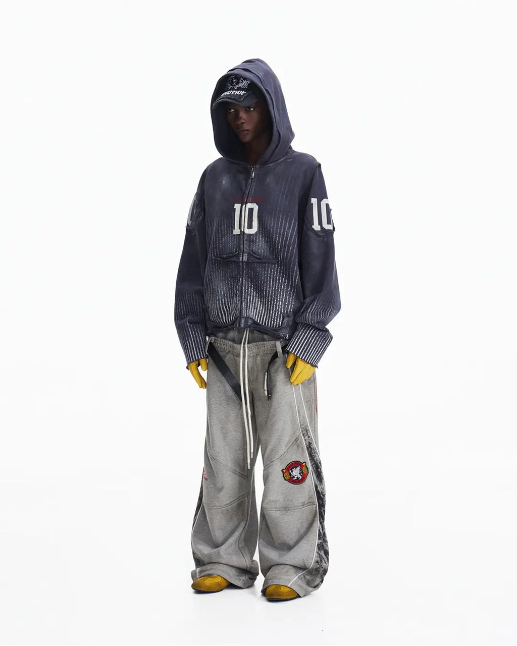 Peoplesense Vertical Striped Distressed Hoodie